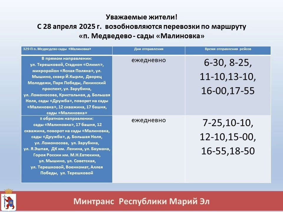 «Малиновка» садыш кеҥеж жапыште автобус кошташ тӱҥалеш